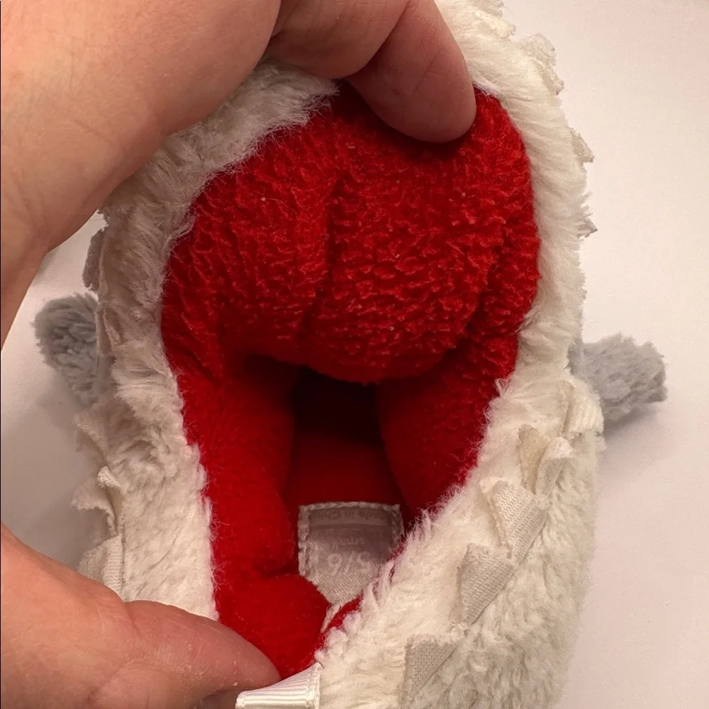 Carter’s Shark Plush Slippers Kids Size Small 5/6 Gray Red Cozy Cute